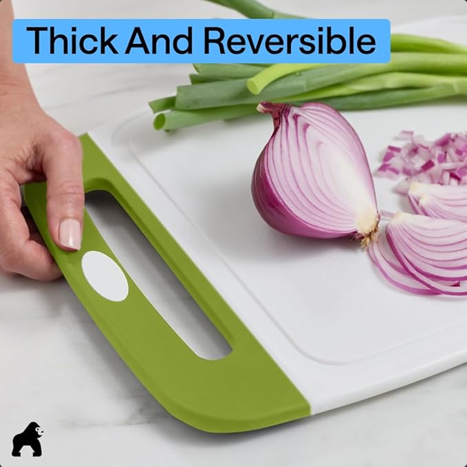 GORILLA GRIP BPA-Free Reversible Kitchen Cutting Board Set of 3, US Designed, Nonporous, Juice Grooves Catch Liquid, Slip Resistant Border, Dishwasher Safe, Durable Food Chopping Boards, Lime Green