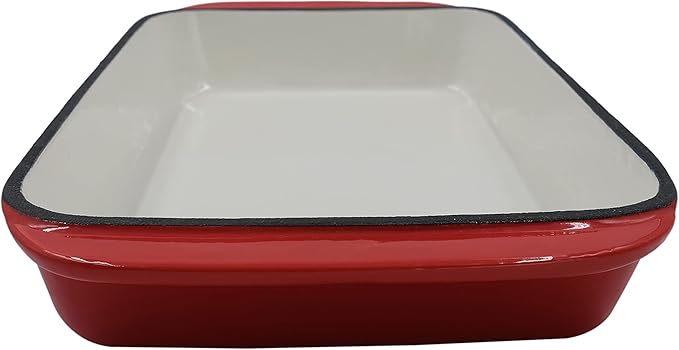 2.9 Qt Enameled Cast Iron Rectangular Roaster, Casserole Dish, Lasagna Pan, Deep Roasting Pan, for Cooking and Baking - Red