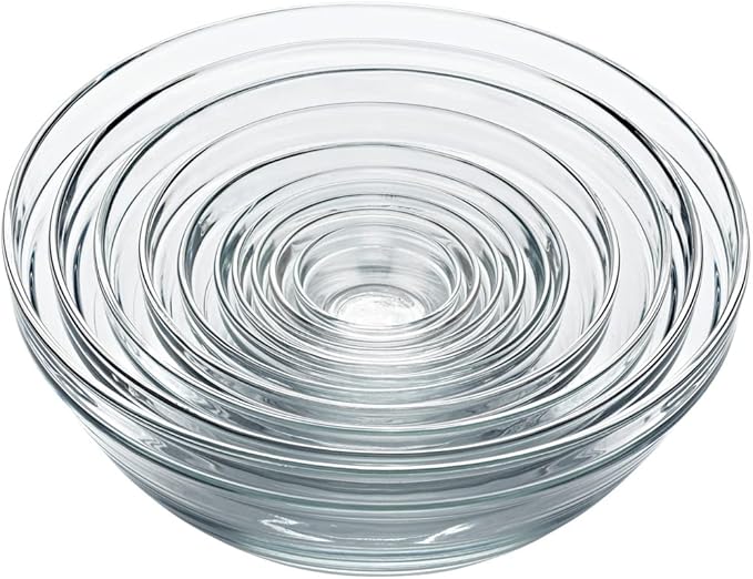 Duralex Le Gigogne Glass Mixing Bowl Set – 10-Piece Clear Stackable Prep Bowls Made of Durable Glass