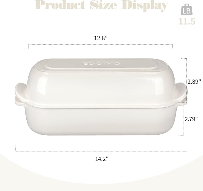 Enameled Cast Iron Loaf Pan with Lid, Bread pan, Dutch Oven Bread pan for Homemade Sourdough Bread Baking, 12.5x5.5 inch, 5qt, White