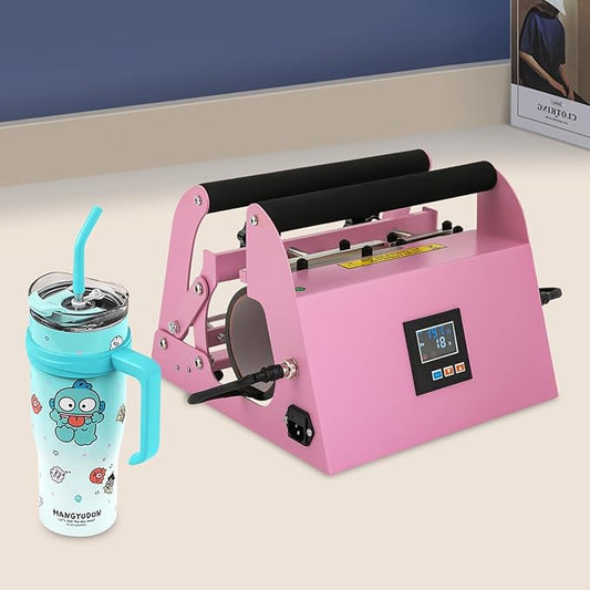 Tumbler Heat Press Machine, 110V 40Oz Mug Press Sublimation Machine with Temp and Time Adjustable - Double Cup Mats for Ceramic Mugs, Glass Cans Car Cups (Light Pink)
