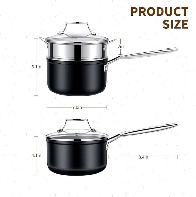 MSMK 2.5 Quart Saucepan with lid, Small Saucepan with Steamer Non stick, Induction, Scratch-resistant, Small Cooking Pot