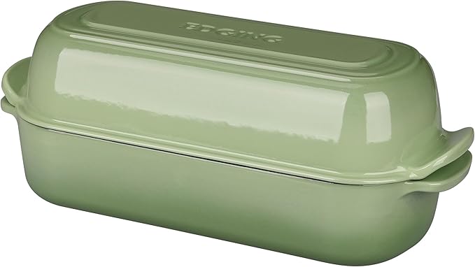 Enameled Cast Iron Loaf Pan with Lid, Bread pan, Dutch Oven Bread pan for Homemade Sourdough Bread Baking, 12.5x5.5 inch, 5qt, Pistachio Green