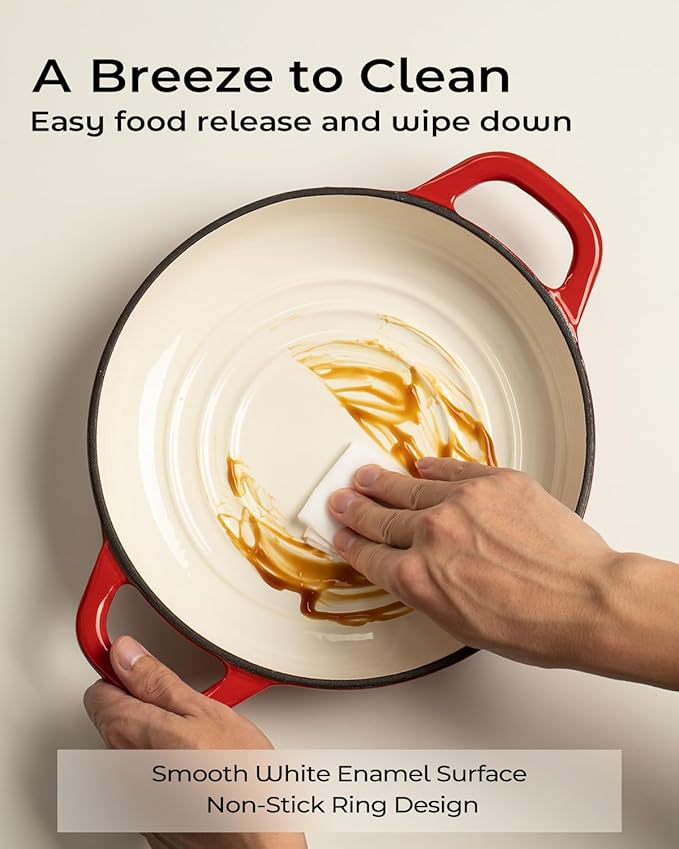 Dutch Oven for Bread Baking-5QT Cast Iron Sourdough Dutch Oven Pot with Lid, Enameled Round Cast Iron Bread Pot with Dome Lid for Homemade, Gifts for Sourdough Bakers, Red