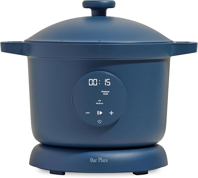 Our Place Dream Cooker | 6 Qt Ceramic Nonstick Multicooker & Pressure Cooker with Touchscreen Controls & Auto Steam Release | 4 Modes: Pressure Cook, Sauté/Sear, Slow Cook & Warm | Blue Salt