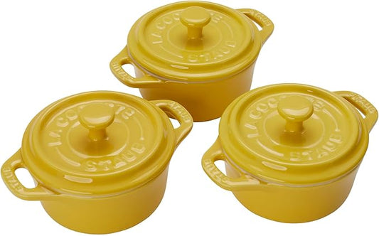 STAUB Ceramic 3-pc Mini Round Cocotte Set, Citron