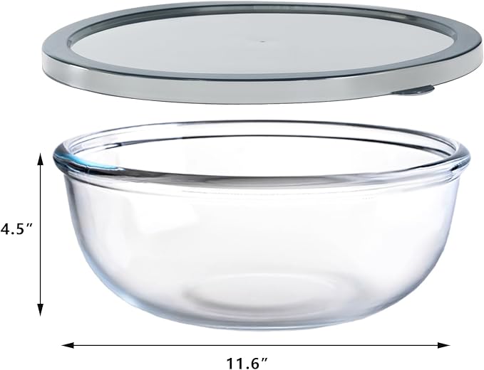 6.2QT Large Glass Mixing Bowl with Lid, Clear Glass Salad Cooking Bowls for Sourdough, Salad and Storage Prepping and Baking Food Storage Set