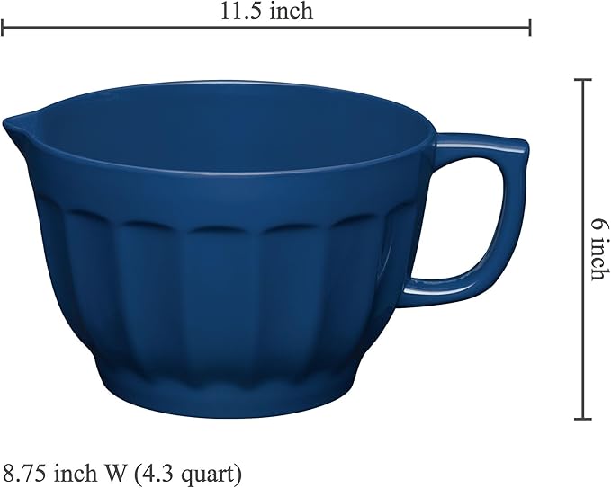 UP UPware Latte Style Melamine Batter Bowl with Pour Spout, Handle and Non-Slip Base, Grip Handle for Easy Mix and Pour, Home Essentials Cooking and Baking Tools, 4.3 quart, 11.5 x 8.75 Inch, Navy