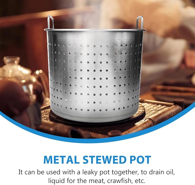 Hemoton Stainless Steel Steamer Basket for Pot, Large Deep Fryer Pot Strainer for Boiling, Frying Turkey, Crawfish, Insert Seafood Boil Basket for Home Restaurant Kitchen