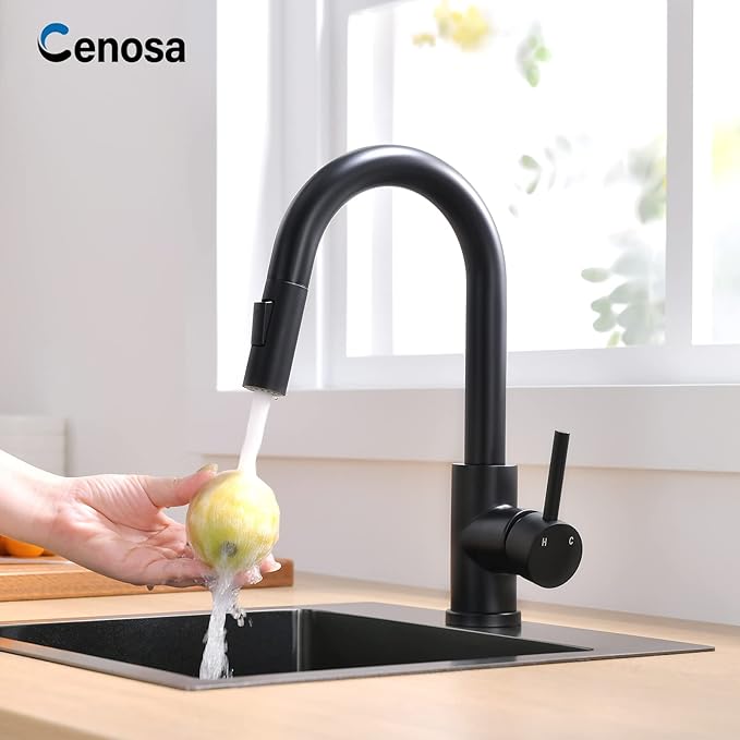 Modern Bar Sink Faucet for Kitchen Sink Single Handle with Pull Out Sprayer Hot and Cold Prep Sink Faucet Matte Black