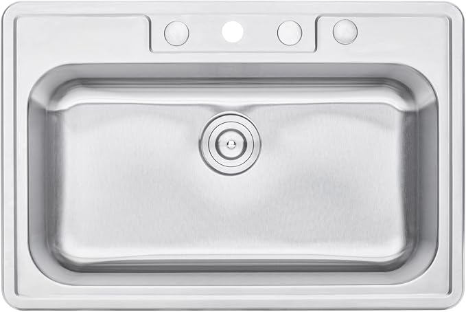 CozyBlock 33 x 22 x 9 Inch Top-mount/Drop-in Stainless Steel Single Bowl Kitchen Sink with Strainer and Silicon Dishrack - 18 Gauge Stainless Steel-4 Faucet Hole