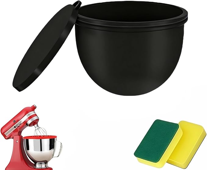Kitchen Silicone Bowl Insert – Upgraded Non-Slip Silicone Mixer Bowl Liner for Tilt-Head 5 Qt Stand Mixers with Lid, Dishwasher & Microwave Compatible (black)