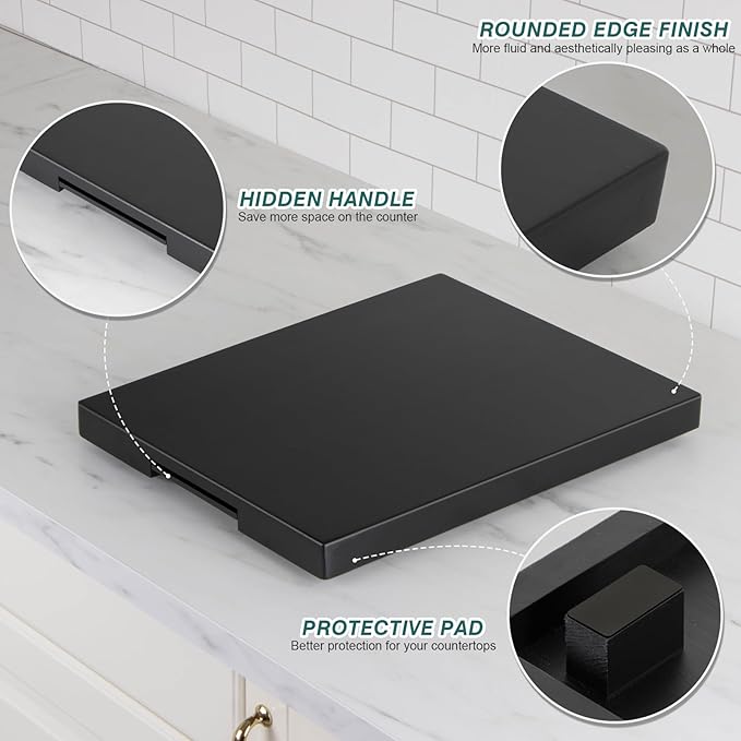 Appliance Slider, Wooden Sliding Tray for Coffee Maker, Coffee Pot Slider for Counter, Kitchen Caddy Rolling Tray (Classic Black- Deep)