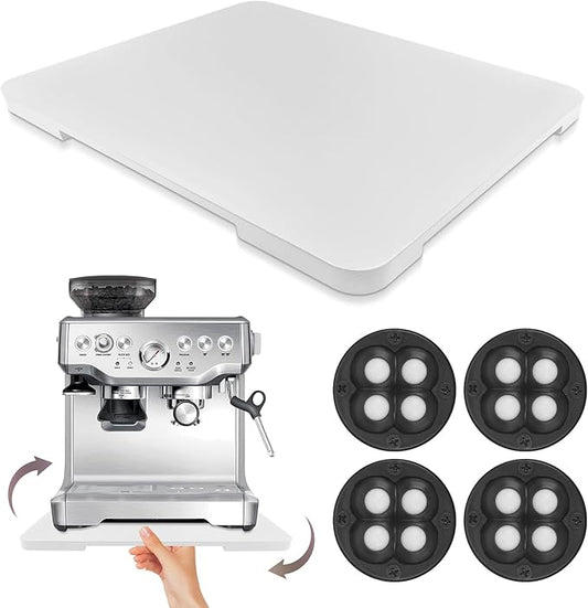 360° Rolling Tray Bamboo Appliance Slider for Kitchen Appliances, for Breville Espresso Machine Accessories, Sliding Tray for Coffee Maker Appliances Mat Easily from Under The Cabinet White13"×15.7"