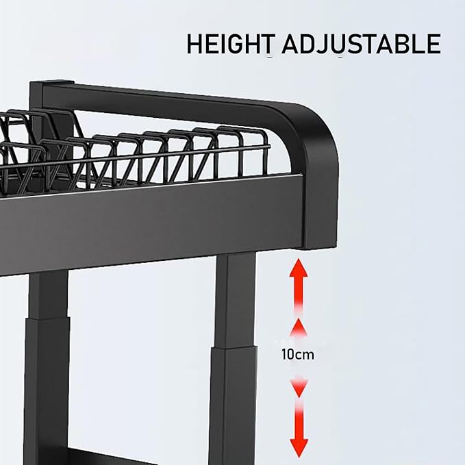 Expandable Over Sink Dish Drying Rack, Adjustable Stainless Steel Kitchen Storage Organizer, 2-Tier Space Saver Counter Rack in Black