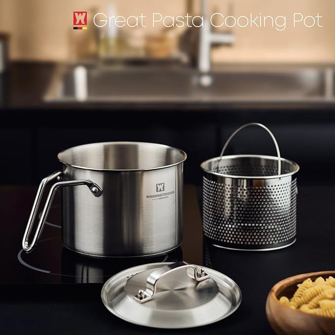 Stainless Steel Vegetable Egg Steamer Pot Saucepan Pasta Stovetop Cooker with Perforated Basket, Small Sized for Single or Double Servings (2.3Liter / 2.43Quarts)