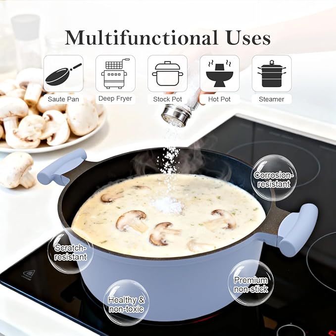 6-Quart Steamer Pot for Cooking, Steam Pots with Basket, Nonstick Stock Pot with Vegetable Steamer, Non Stick Soup Pot with Lid, Stay-Cool Handles, Induction Compatible, PFOA PFOS Free, Blue
