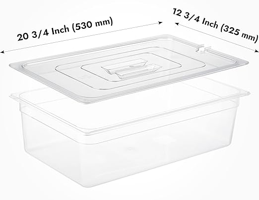 CURTA 6 Pack NSF Notched Food Pan Cover, Full Size Clear Polycarbonate Lid with Handle for Commercial Food Pan, Dishwasher & Freezer Safe Plastic Clear