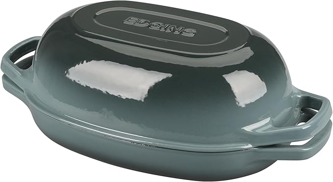 Enameled Cast Iron Oval Dutch Oven Pot with Lid, Dutch Oven for Sourdough Bread Baking, Oval Bread Pan, Bread Oven, Bread Dutch Oven, 5qt, Slateblue