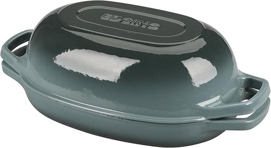Enameled Cast Iron Oval Dutch Oven Pot with Lid, Dutch Oven for Sourdough Bread Baking, Oval Bread Pan, Bread Oven, Bread Dutch Oven, 5qt, Slateblue