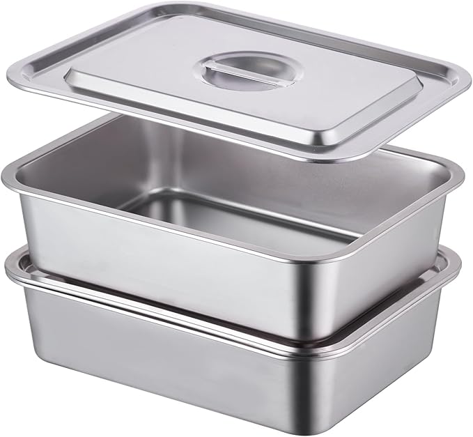 4-Piece 4 Inch Extra Deep Lasagna Baking Pan with Lid, 11x14 Inch 7.4QT Large Stainless Steel Nonstick Lasagna Baking Roasting Pans Casserole Dishes for Oven with Lids(M, 2 Pack)