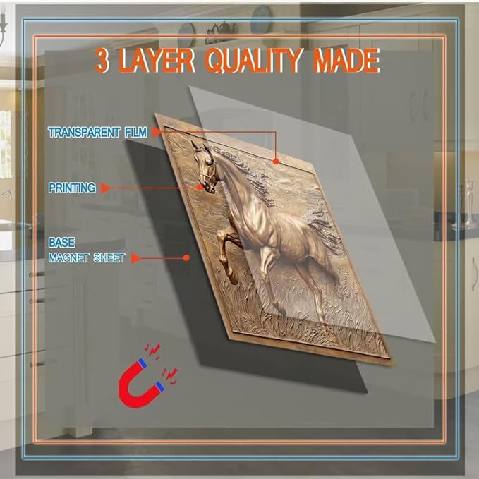 Dishwasher Magnet Cover, Bronze Gold Running Horse Refrigerator Magnetic Vinyl Sticker for Dishwasher Door, Metal Horse Decorative Kitchen Appliance Panel Decal, 23Wx26H Inches