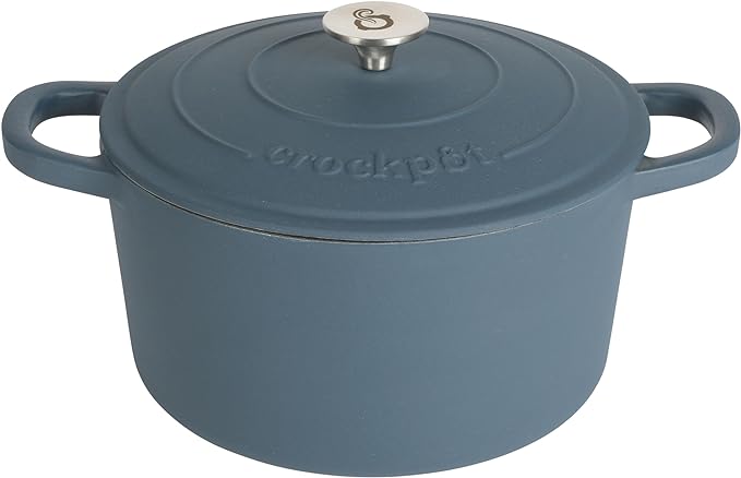 Crock-Pot Artisan 7-Quart Round European Enameled Cast Iron Dutch Oven – Matte Navy Blue, Durable Oven Safe Cookware