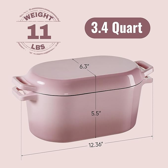 Dutch Oven for Bread Baking, 3.4 QT Bread Dutch Oven for Sourdough, Enamelled Cast Iron Bread Oven with Lids, Heavy-Duty Non Stick Sourdough Loaf Pan, Meatloaf Pan, Pink