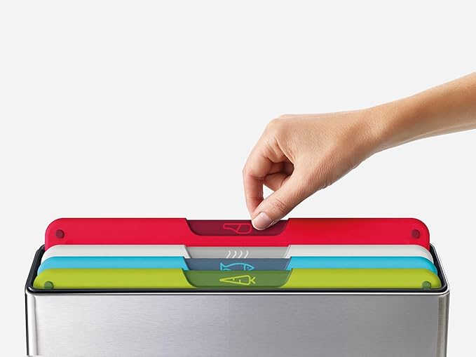 Joseph Joseph Folio Icon 4-Piece Multi Colour coded Cutting Board Set, Stainless Steel Slimline case for organized Kitchen storage, Silver
