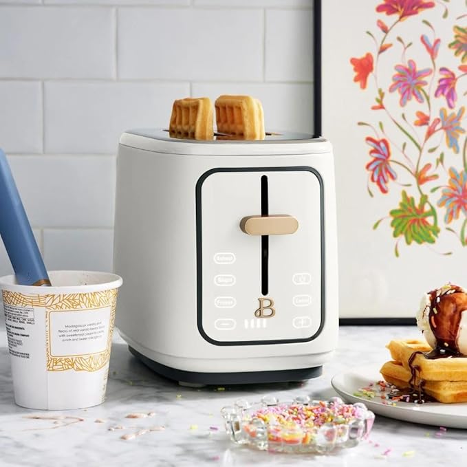 2- Bread Toaster, Touch-Activated Display, 7 Shade Settings, Bagel/Frozen/Reheat Presets by Drew Barrimoree. (white)
