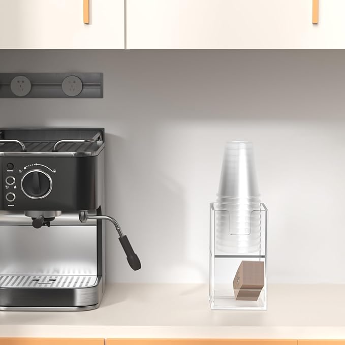 Coffee Condiment and Cup Organizer - 2-Tier Upright Cup and Lid Holder with Straw Organizer 2 Compartments Clear Acrylic Cup Dispenser for Restaurant Breakroom Coffee Station Countertop