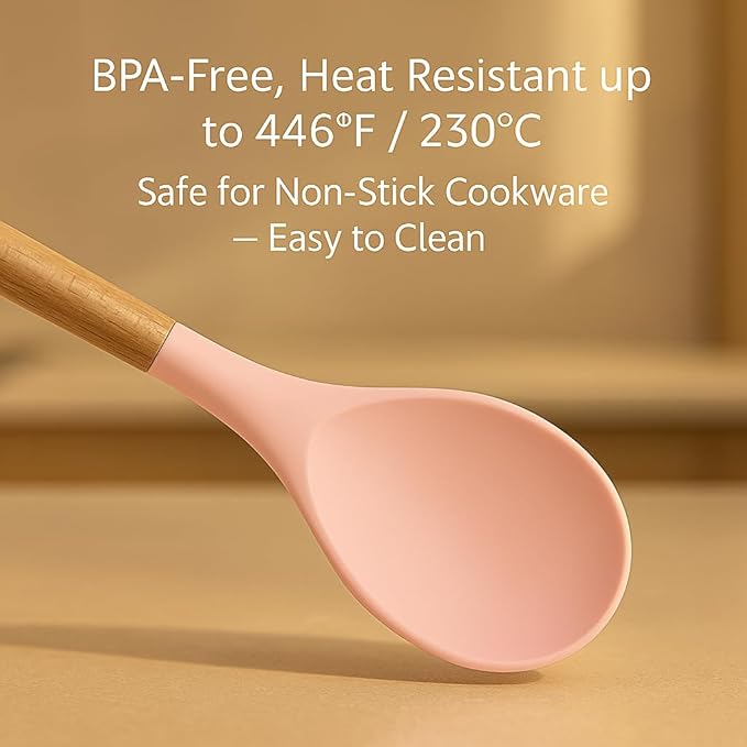 19-Piece Pink Kitchen Utensils Set - Silicone Cooking Utensils, Non-Toxic Spatula Set, Kitchen Tools, Cutting Board, Pink cooking utensils set