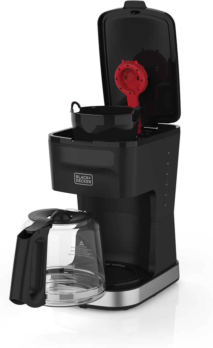 BLACK+DECKER CAFÉCRAFT 12-Cup Programmable Coffee Maker, Stainless Steel Drip Coffeemaker with Vortex Showerhead, Strength Selector, Sneak-A-Cup, Keep Warm