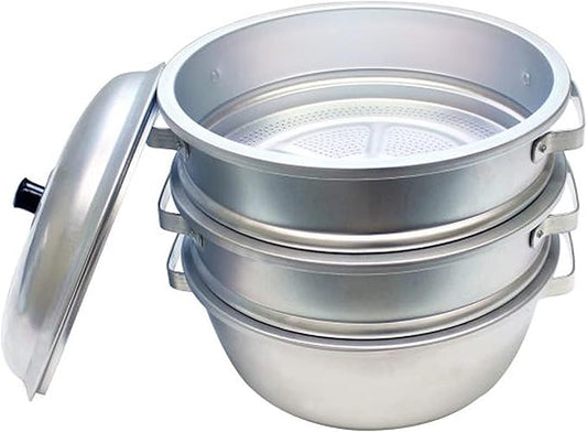 TrueCraftware- 11 3/8" x 12 1/2" Aluminum 3 Tier Steamer Set 1/8” hole size- Steamer for Cooking Pot Food Steam Pots with Lid for Cooking Vegetables Seafood Soups Stews and Pasta