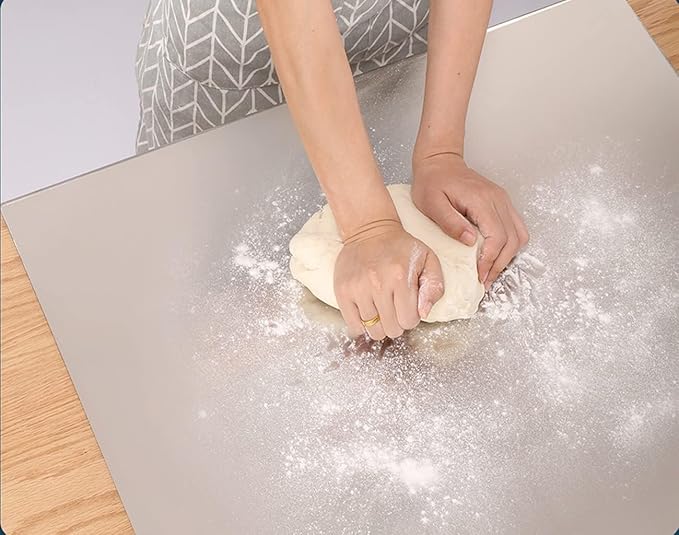 tonchean Extra Large 304 Stainless Steel Chopping Board with Lip, 35.4”x 22.8”Steel Cutting Board with Rolling Pin, Metal Noodle Board Pastry Board Kneading Dough Board for Kitchen Restaurant