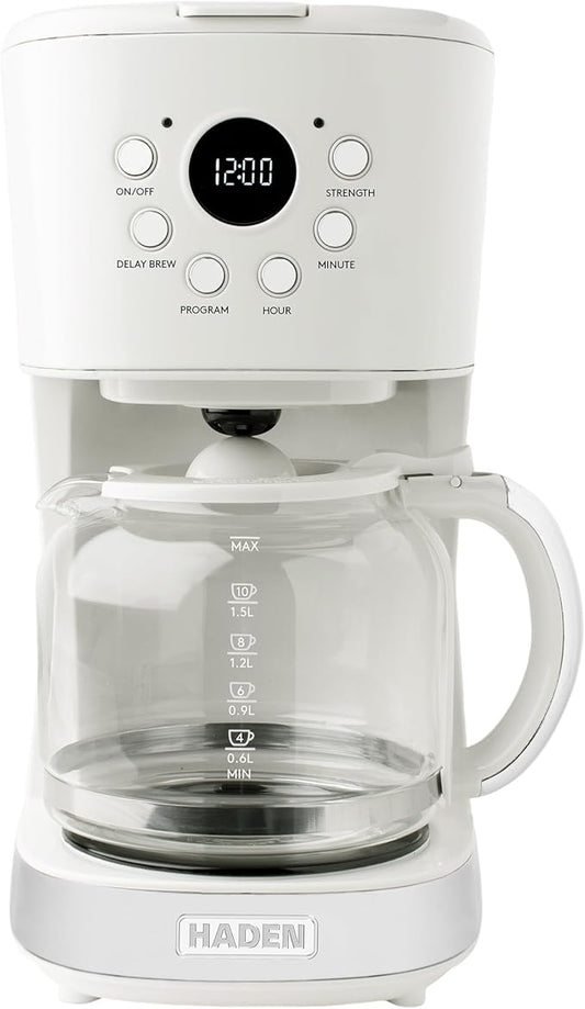 HADEN Coffee Machine, 12 Cup Programmable Drip Coffee Maker, Ivory & Chrome