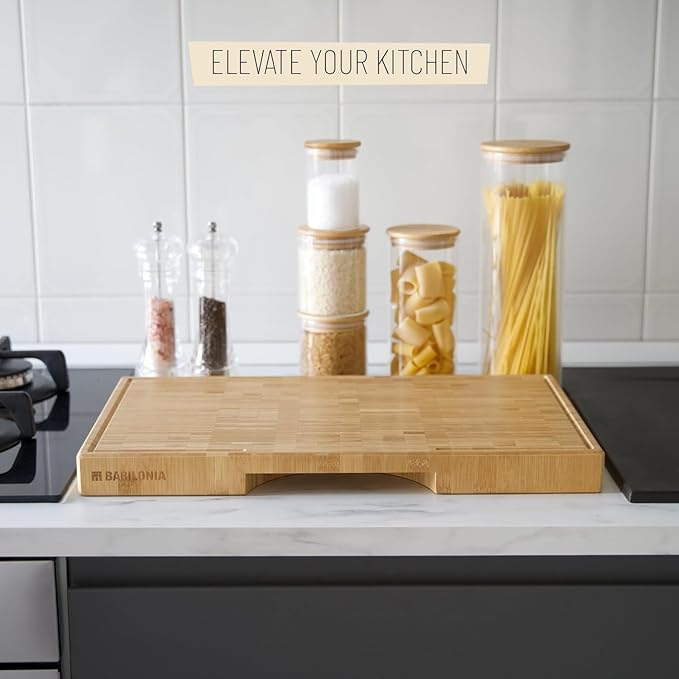 Bamboo Cutting Board, 19.7 x 12.2 Inch (ExtraThick 1.7") Premium Quality & Professional Butcher Block. Heavy Duty End Grain Wood Chopping Board (Oil & Plate Included)