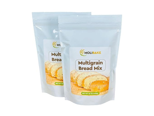 Molibake Multigrain Bread Mix – Pack of 2 – Premium All-Natural Baking Mix for Bread Machine and Oven – 15 oz – Gourmet Blend with Sunflower Seeds, Brown Flax, Pumpkin Seeds, Oat Flakes, Rye, Barley Malt, Wheat Bran – Easy-to-Use Bread Maker Mix for Ho...