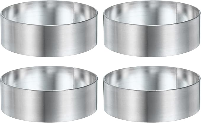 HARFINGTON 4Pcs Round Cake Ring 2.36 x 1 Inch Seamless Stainless Steel Pastry Mousse Dessert Ring Mirror Coating for Baking Cooking English Muffins Crumpet Making Tool