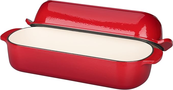 Enameled Cast Iron Loaf Pan with Lid, Bread pan, Dutch Oven Bread pan for Homemade Sourdough Bread Baking, 12.5x5.5 inch, 5qt, Red