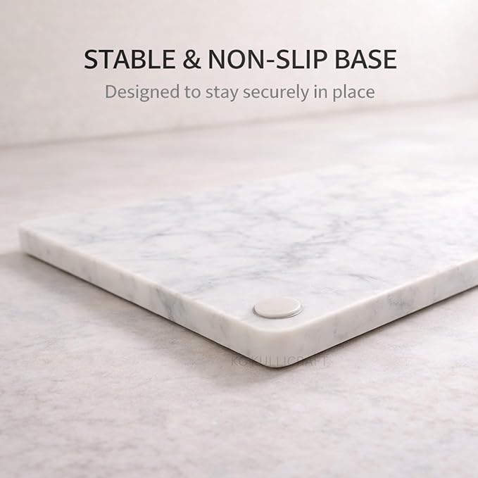KC KULLICRAFT 8×12 Inches White Marble Cheese & Charcuterie Serving Board – Natural Marble Cutting Board & Pastry Slab with Non‑Slip Feet – Premium Stone Kitchen Tray Gift.