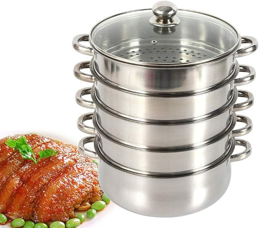 Multipurpose Stock Pot and Steamer Pots 5 Tier Pasta Pots Cooker Pot Kitchen Steaming Cookware with Lid for Cooking Vegetables, Seafood,Soups, Stews (17.71'' H)