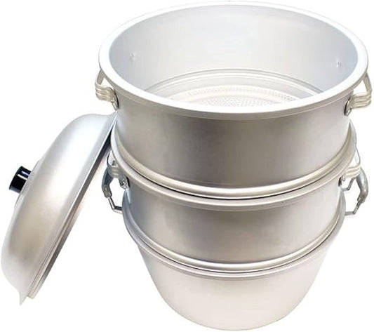 TrueCraftware- 15" x 20-1/4" Aluminum 3 Tier Steamer Set 1/8” hole size- Steamer for Cooking Pot Food Steam Pots with Lid for Cooking Vegetables Seafood Soups Stews and Pasta