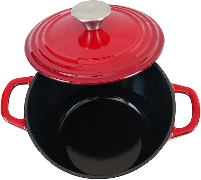 Dutch Oven Pot with Lid 1.8 qt Cast Iron Dutch Oven for Bread Baking Red Enameled Cast Iron Rice Pot with Handels