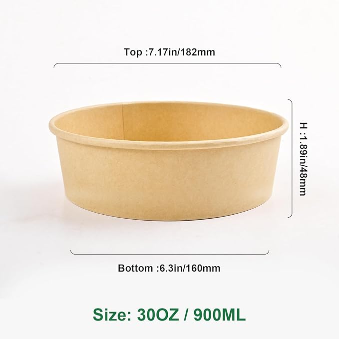 Disposable Round Paper Bowls with Lid 30 oz,50 Sets Microwave Deli Containers Leakproof Acai Bowls, Salad Bowl with Lid for Lunch, Disposable bowls with lids for Soup Toppings Snack Camping Family