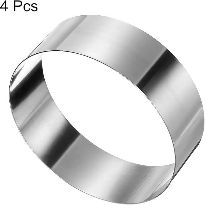 HARFINGTON 4PCS Round Cake Ring 6 x 2 Inch Seamless Stainless Steel Pastry Mousse Dessert Ring Mirror Coating for Baking Cooking Making Tool