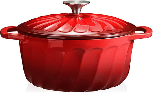 Enameled Cast Iron Dutch Oven with Lid, 6 QT Dutch Oven, Heavy Duty Cast Iron Pot for Sourdough Bread Baking, Braising, Cook, Bake, Oven Safe across All Cooktops (Red,6 QT)