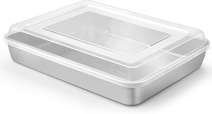 Herogo Cake Pan with Lid, 9 X 12 Inch Rectangle Stainless Steel Lasagna Baking Set of 1 Pan with 1 Lid Deep, for Brownies Casseroles Cakes, Dishwasher Safe
