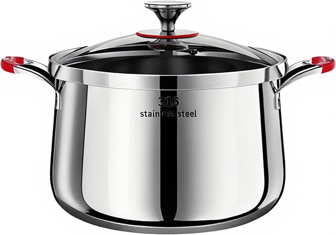 5 Qt Stainless Steel Stock Pot, Fast Heating 316 Thickened Clad with Glass Lid, Induction Gas Electric Ceramic Halogen Compatible Stew Pot (1 Tier, 22cm)