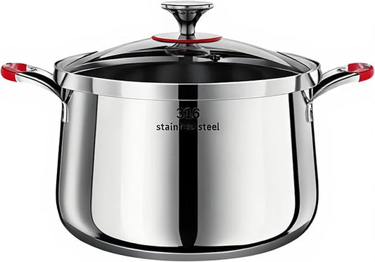 5 Qt Stainless Steel Stock Pot, Fast Heating 316 Thickened Clad with Glass Lid, Induction Gas Electric Ceramic Halogen Compatible Stew Pot (1 Tier, 22cm)